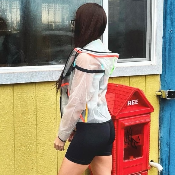 Vintage Rare Nike See Thro Windbreaker Jacket with Neon Stripes & Logo - Picture 2 of 13